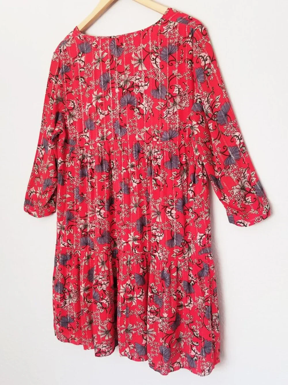 ba&sh Eve Red Floral Metallic Boho Flowy Dress Size 2, US 8 Medium Flowy $235 - Picture 6 of 16
